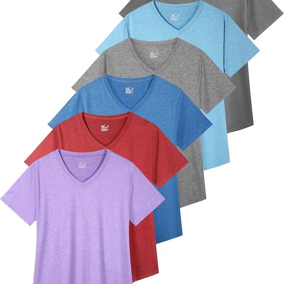 6 Pack Workout Shirts Women V-Neck T Shirts Athletic Short Sleeve UPF 50+ UV Sun - Picture 1 of 6